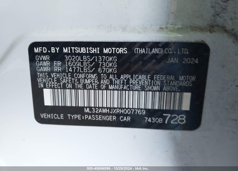 2024 MITSUBISHI MIRAGE BLACK EDITION VIN: ML32AWHJXRH007769