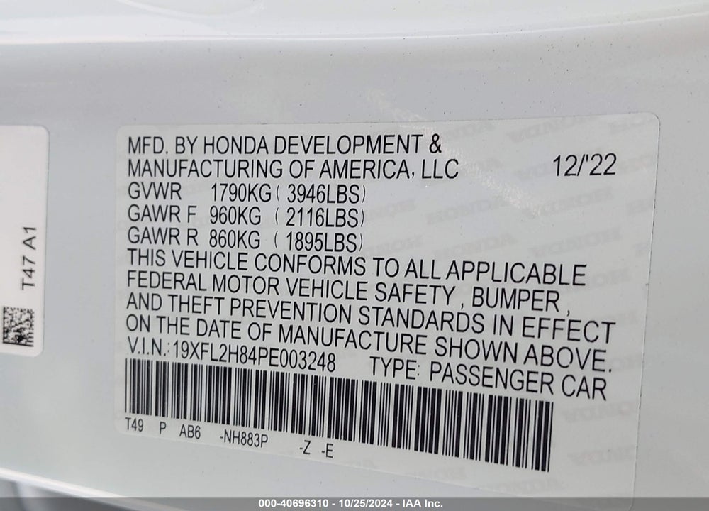 2023 HONDA CIVIC SPORT VIN: 19XFL2H84PE003248