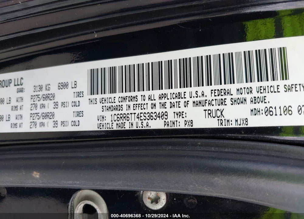 2014 RAM 1500 LONE STAR VIN: 1C6RR6TT4ES363409