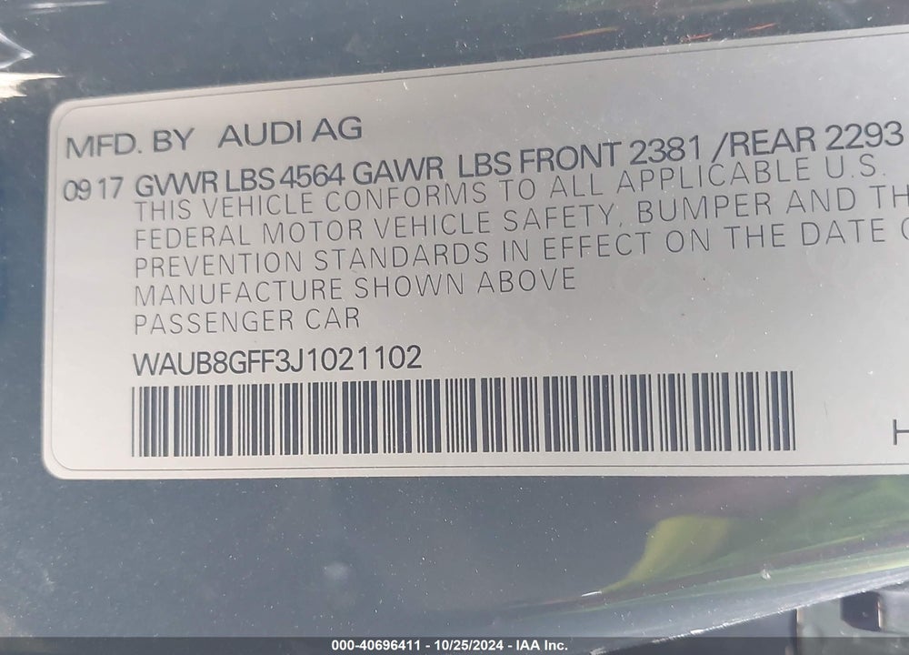 2018 AUDI A3 2.0T PREMIUM/2.0T TECH PREMIUM VIN: WAUB8GFF3J1021102