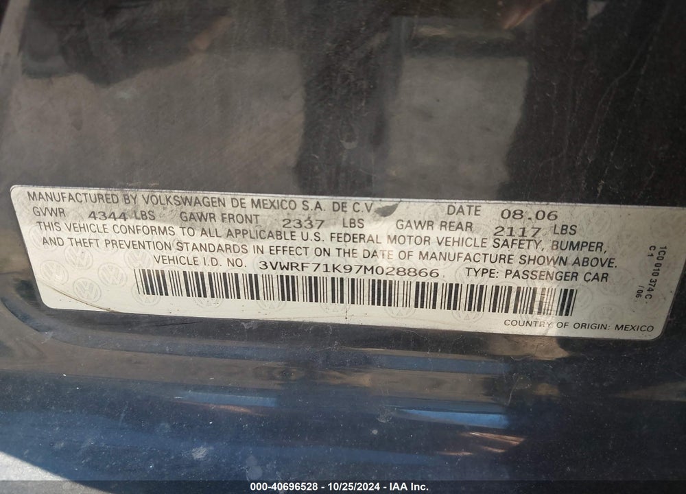 2007 VOLKSWAGEN JETTA VIN: 3VWRF71K97M028866