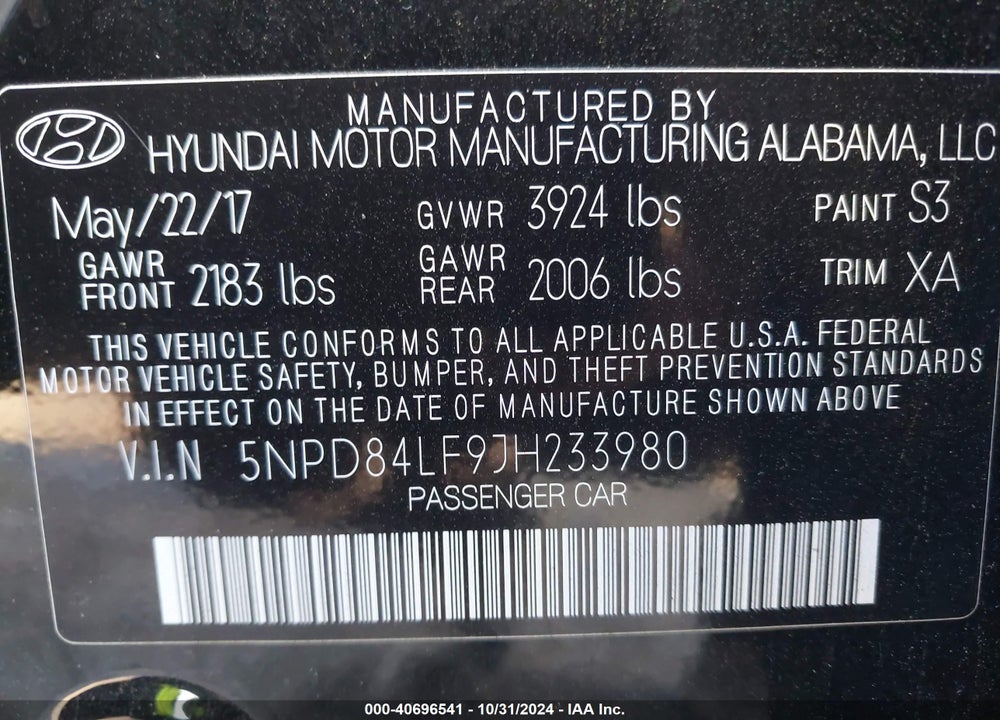 2018 HYUNDAI ELANTRA VALUE EDITION VIN: 5NPD84LF9JH233980
