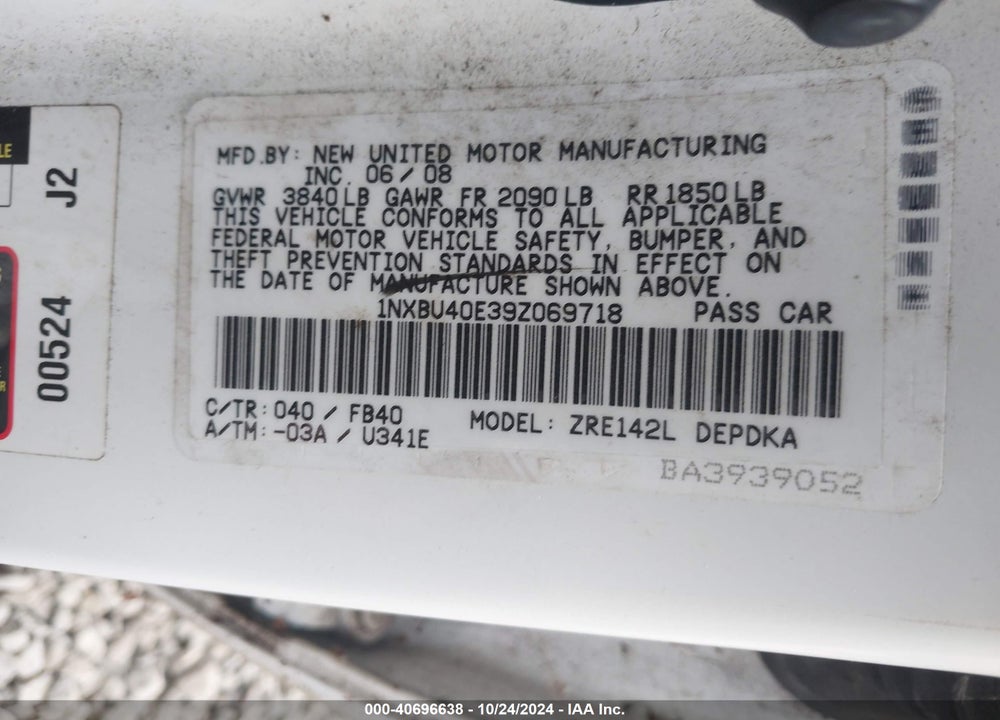 2009 TOYOTA COROLLA LE VIN: 1NXBU40E39Z069718