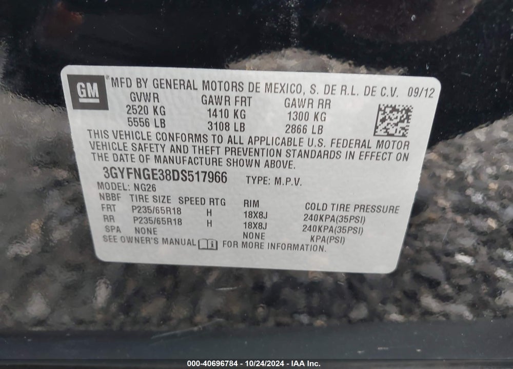 2013 CADILLAC SRX LUXURY COLLECTION VIN: 3GYFNGE38DS517966