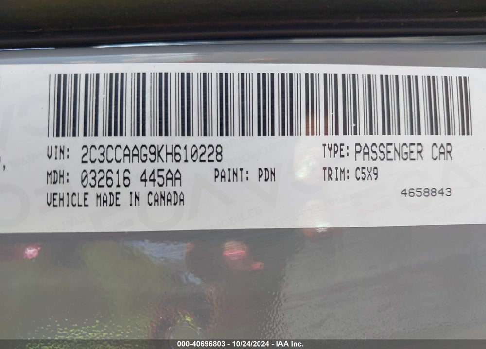 2019 CHRYSLER 300 TOURING VIN: 2C3CCAAG9KH610228
