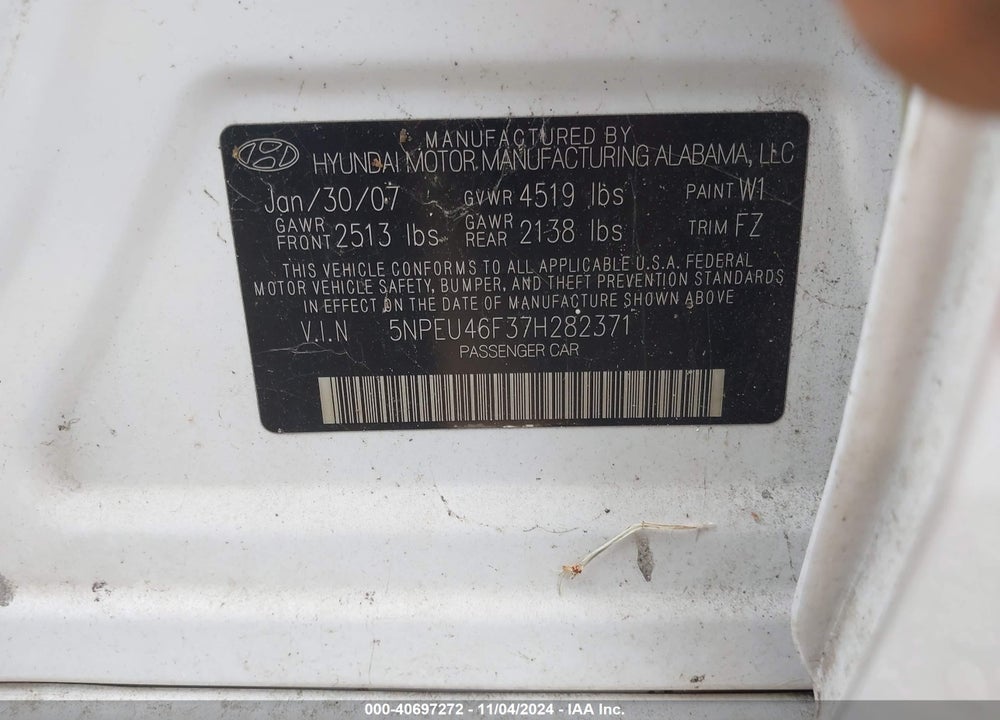2007 HYUNDAI SONATA LIMITED/SE V6 VIN: 5NPEU46F37H282371
