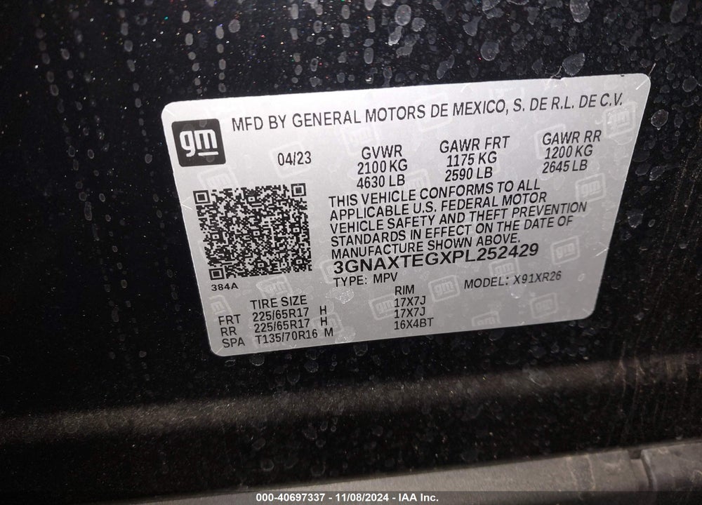 2023 CHEVROLET EQUINOX AWD 2FL VIN: 3GNAXTEGXPL252429