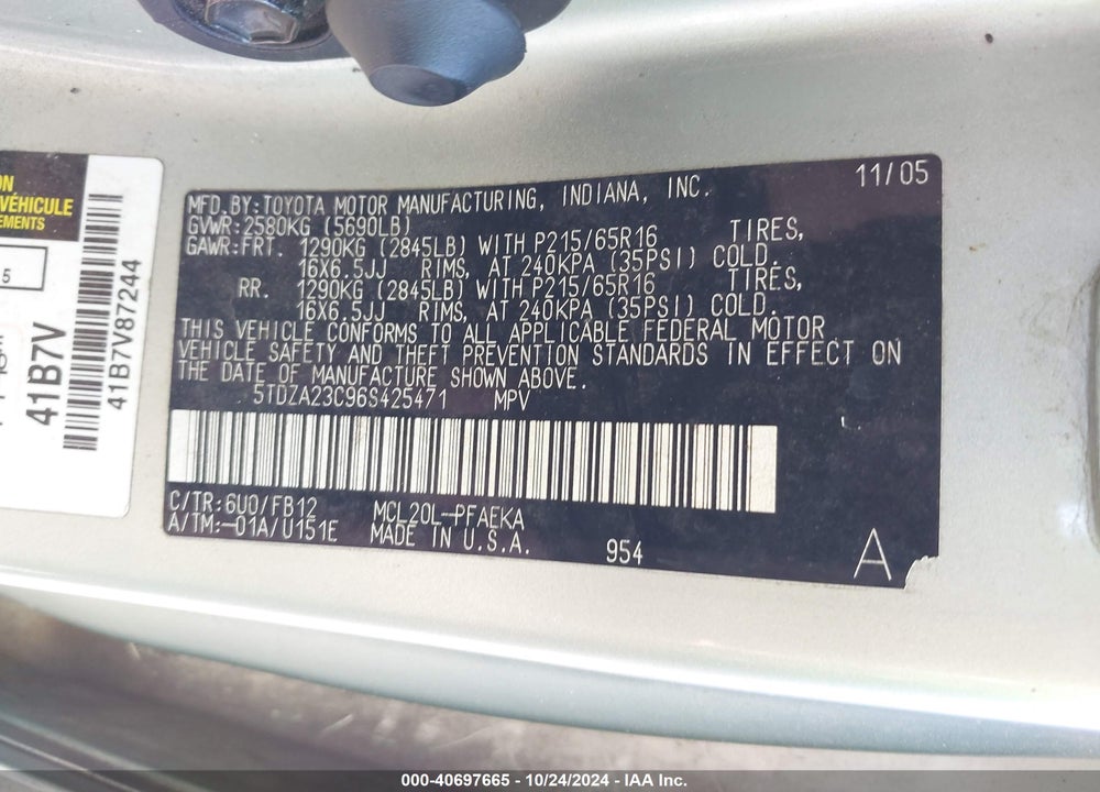 2006 TOYOTA SIENNA CE VIN: 5TDZA23C96S425471