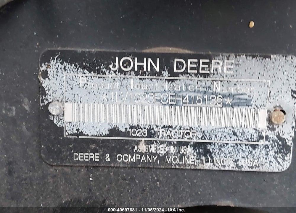 2014 JOHN DEERE 1023E VIN: 1LV1023ECEH415136