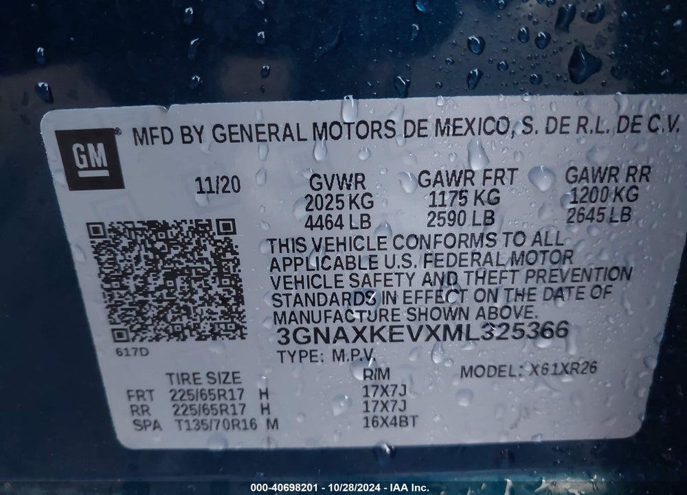 2021 CHEVROLET EQUINOX FWD LT VIN: 3GNAXKEVXML325366