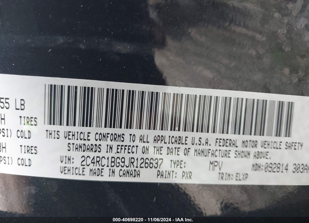 2018 CHRYSLER PACIFICA TOURING L VIN: 2C4RC1BG9JR126637