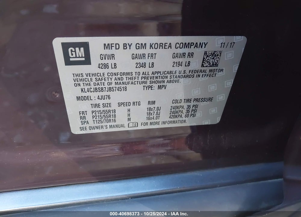 2018 BUICK ENCORE PREFERRED II VIN: KL4CJBSB7JB574518