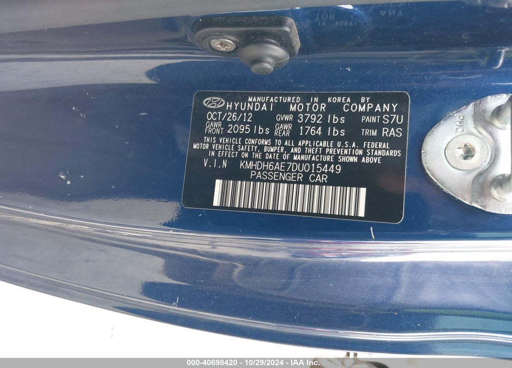 2013 HYUNDAI ELANTRA SE VIN: KMHDH6AE7DU015449