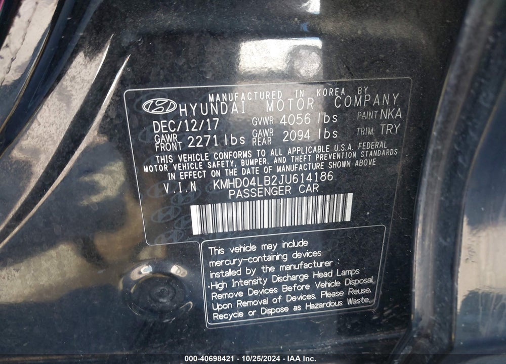 2018 HYUNDAI ELANTRA SPORT VIN: KMHD04LB2JU614186