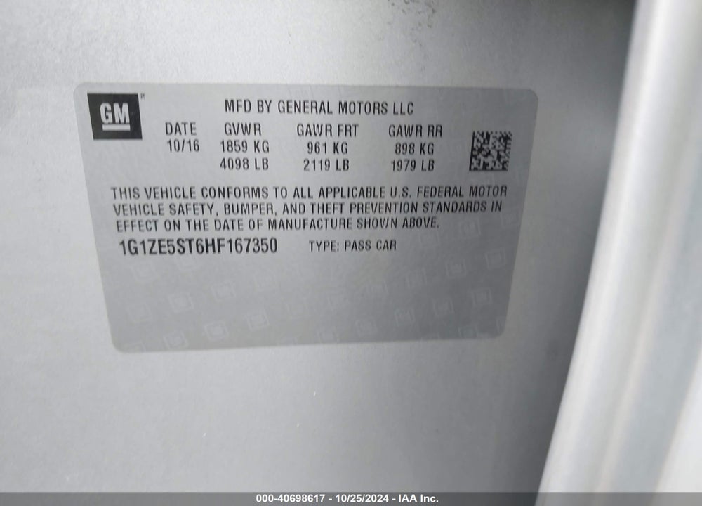 2017 CHEVROLET MALIBU 1LT VIN: 1G1ZE5ST6HF167350