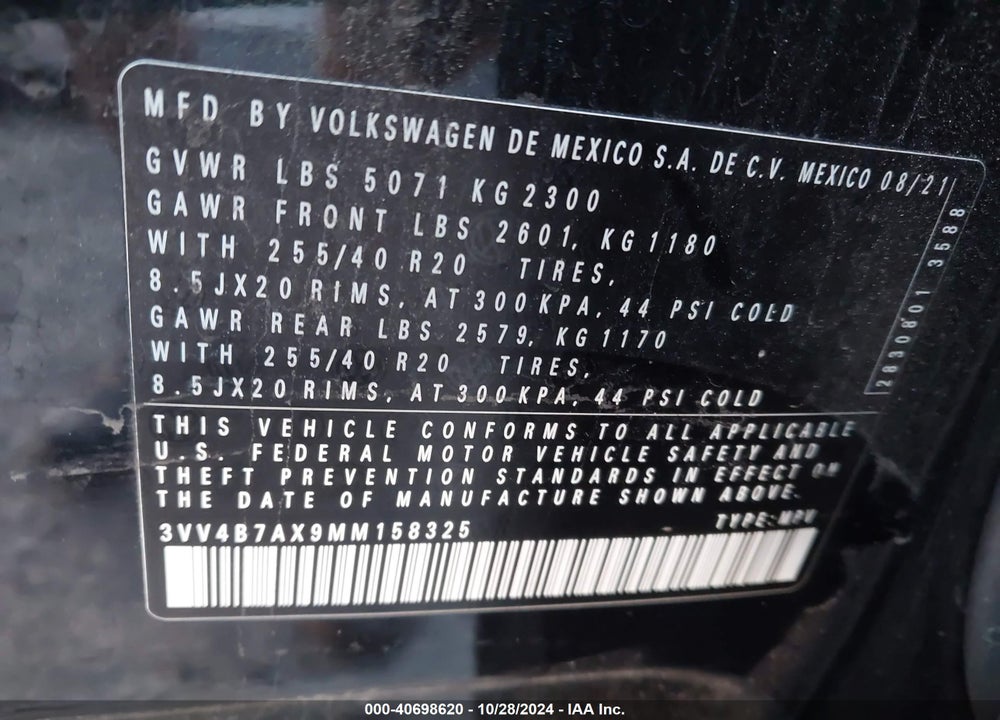 2021 VOLKSWAGEN TIGUAN 2.0T SEL PREMIUM R-LINE VIN: 3VV4B7AX9MM158325