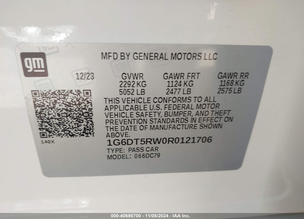 2024 CADILLAC CT5 PREMIUM LUXURY VIN: 1G6DT5RW0R0121706