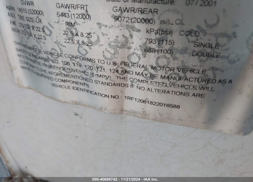 2002 ROADMASTER RAIL DYANASTER VIN: 1RF12061822016588