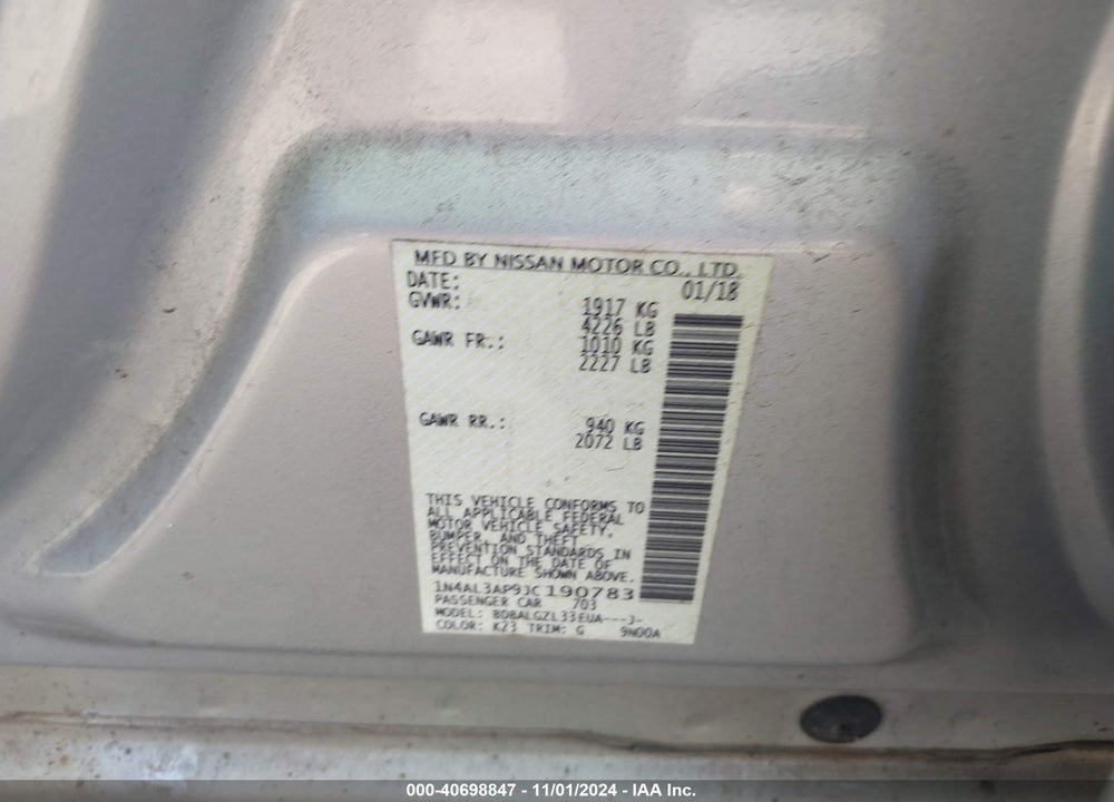 2018 NISSAN ALTIMA 2.5 S VIN: 1N4AL3AP9JC190783