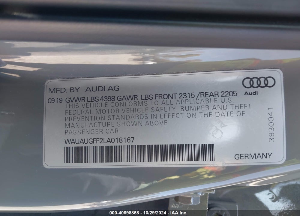 2020 AUDI A3 PREMIUM 40 TFSI FRONT-WHEEL DRIVE S TRONIC VIN: WAUAUGFF2LA018167