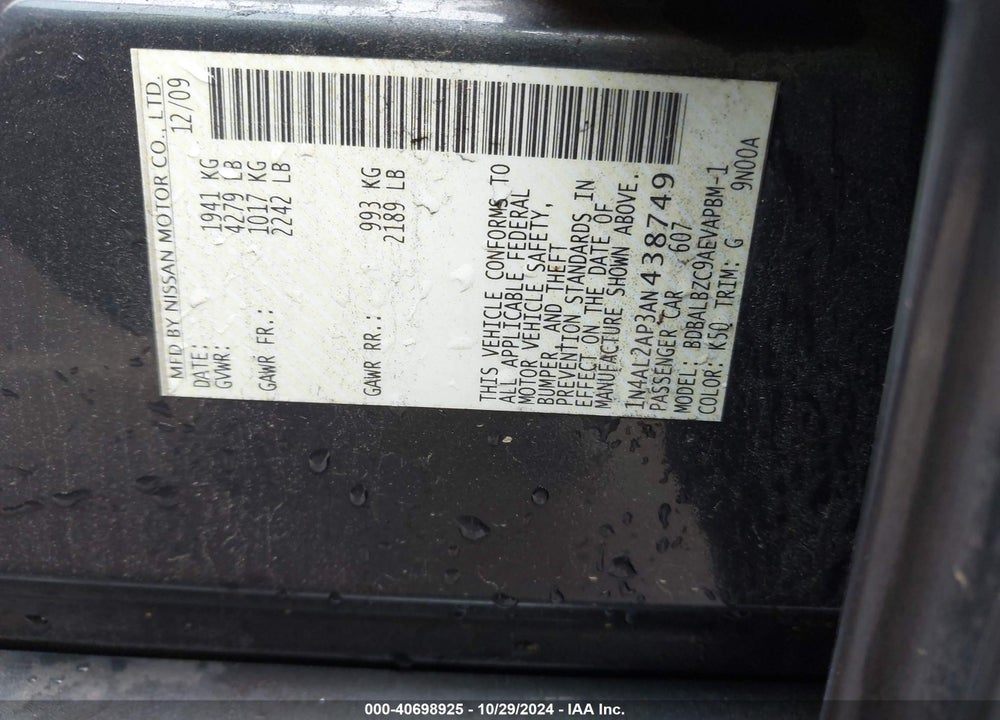 2010 NISSAN ALTIMA 2.5 S VIN: 1N4AL2AP3AN438749