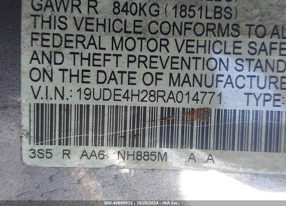 2024 ACURA INTEGRA VIN: 19UDE4H28RA014771