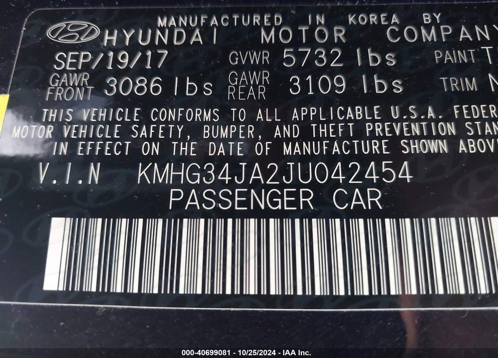 2018 GENESIS G90 3.3T PREMIUM VIN: KMHG34JA2JU042454