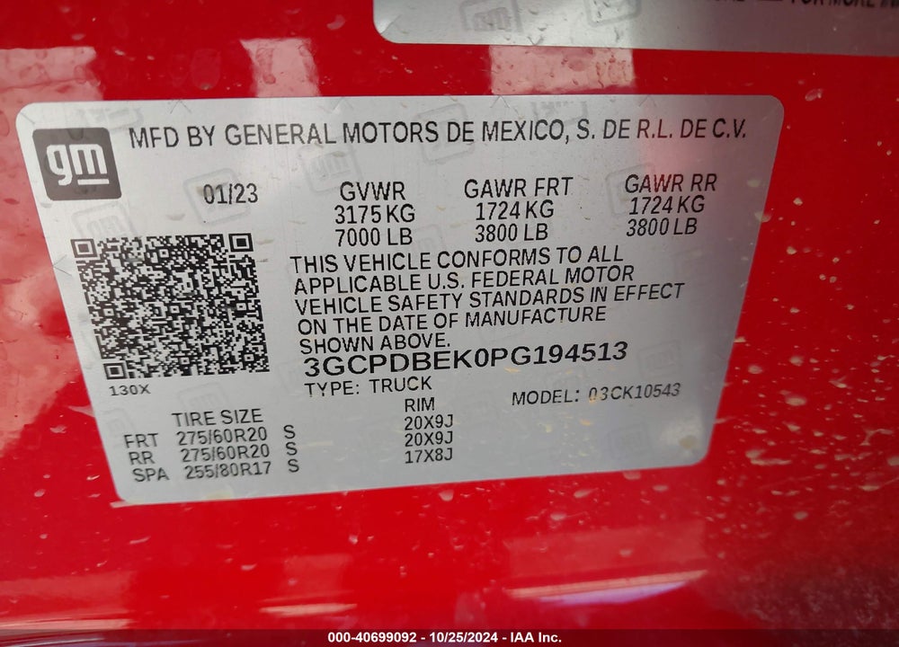 2023 CHEVROLET SILVERADO 1500 4WD SHORT BED CUSTOM VIN: 3GCPDBEK0PG194513