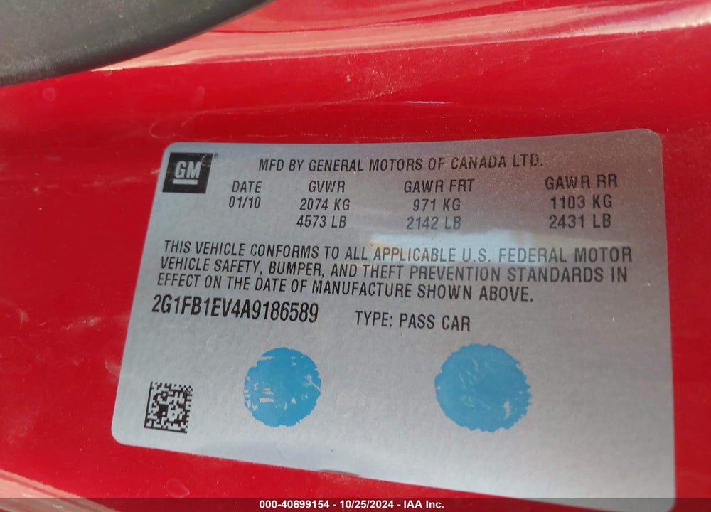 2010 CHEVROLET CAMARO 1LT VIN: 2G1FB1EV4A9186589