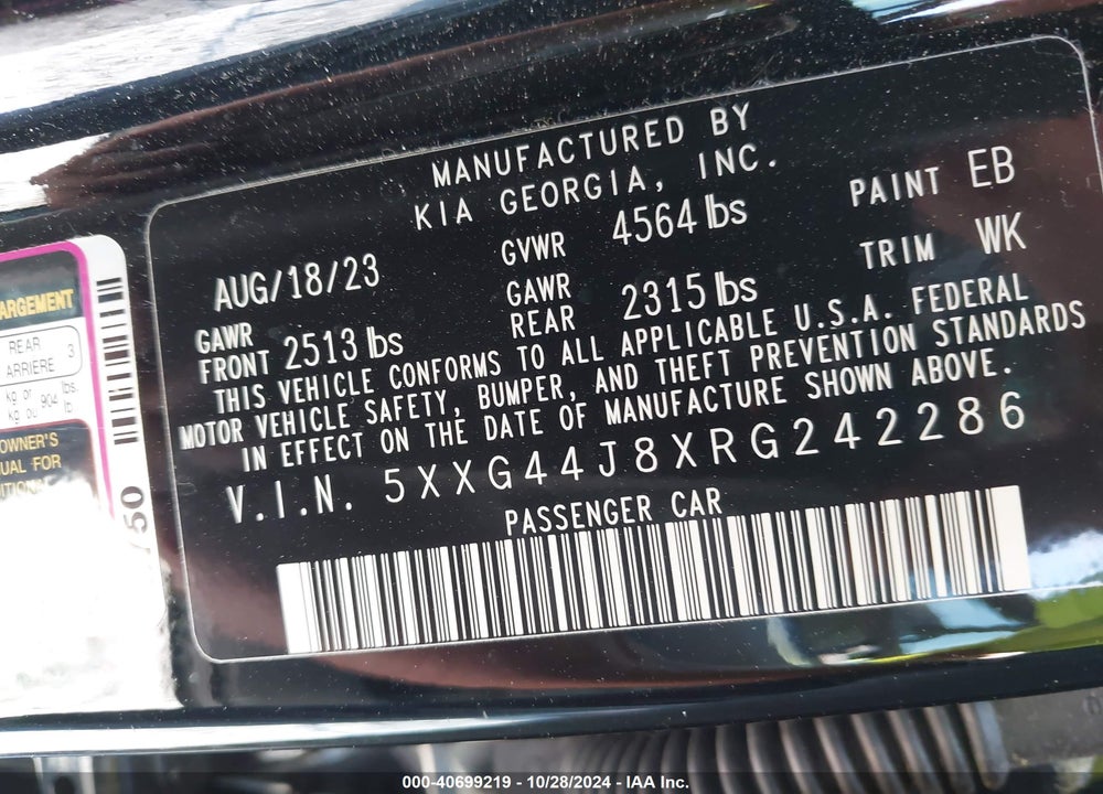 2024 KIA K5 GT VIN: 5XXG44J8XRG242286