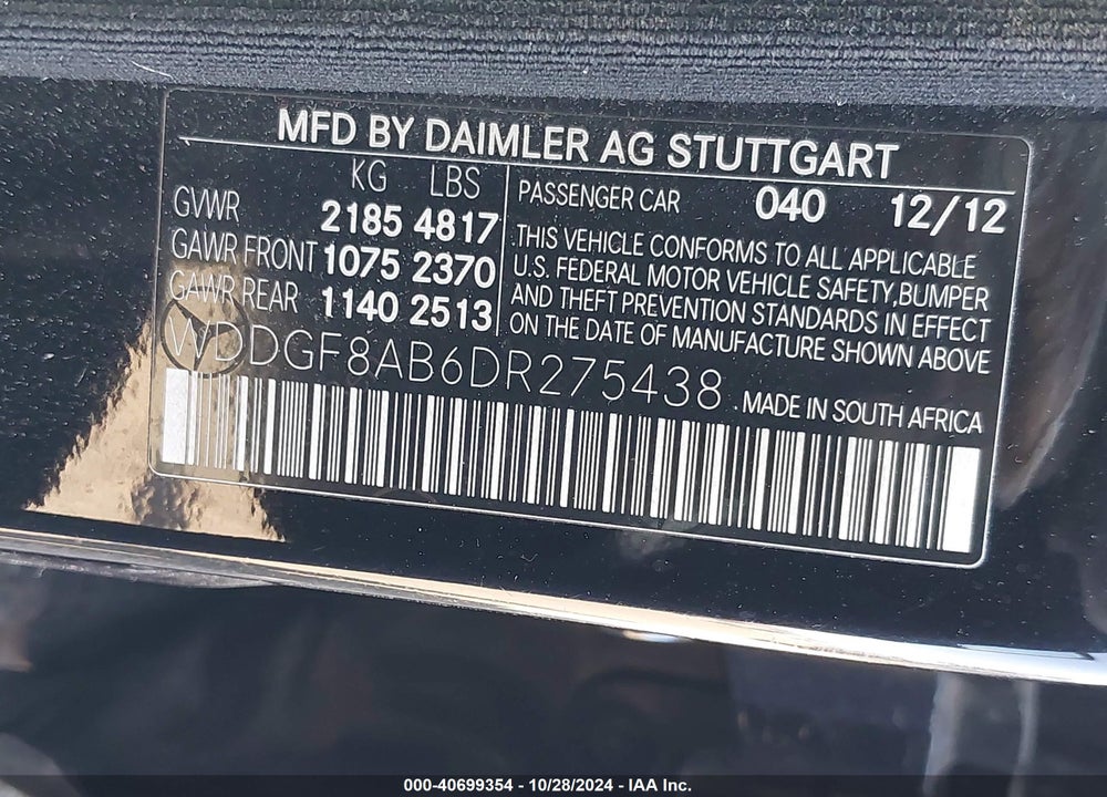 2013 MERCEDES-BENZ C 300 LUXURY 4MATIC/SPORT 4MATIC VIN: WDDGF8AB6DR275438
