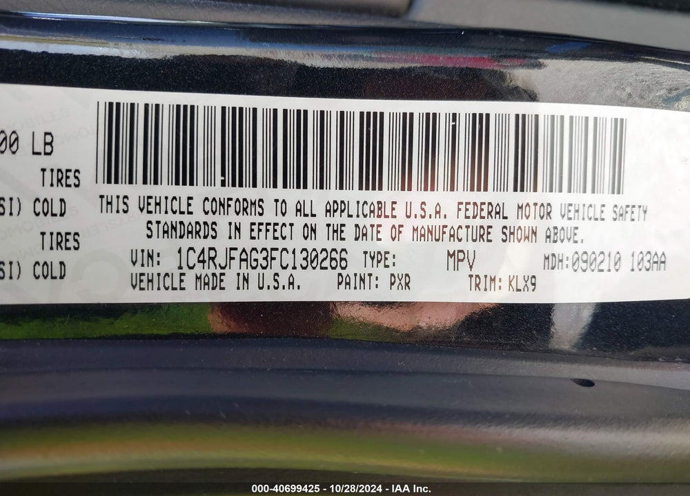 2015 JEEP GRAND CHEROKEE ALTITUDE VIN: 1C4RJFAG3FC130266
