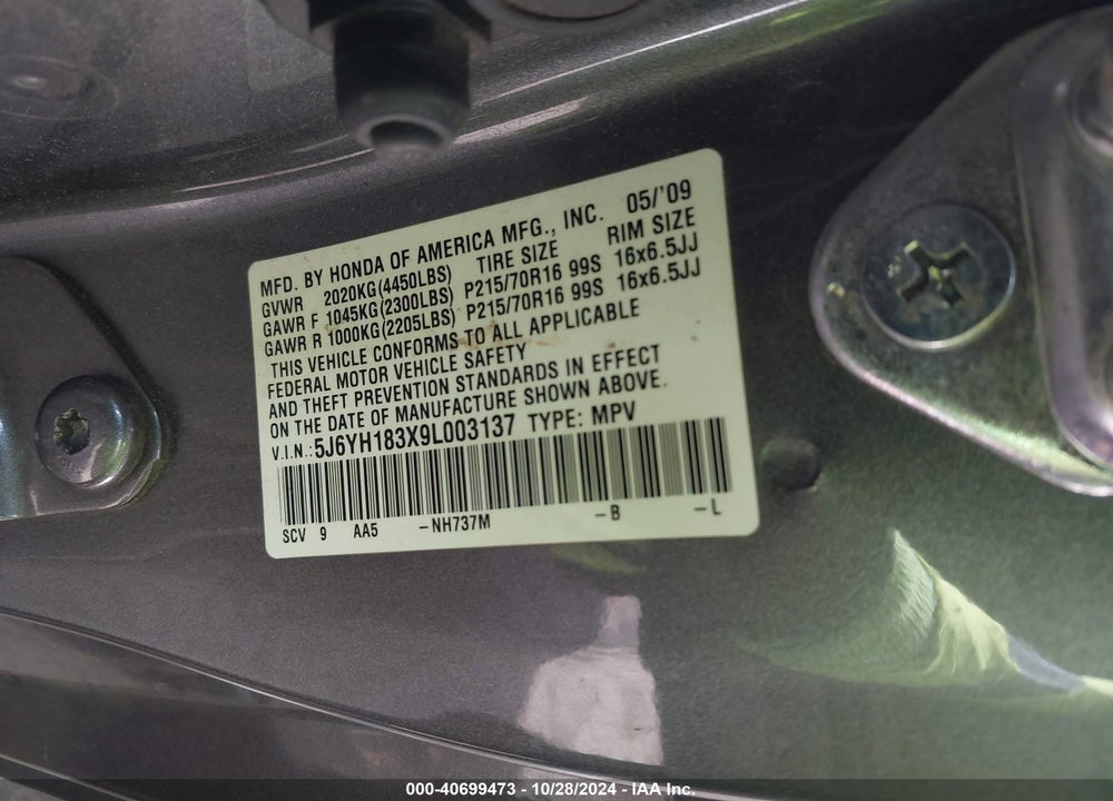 2009 HONDA ELEMENT LX VIN: 5J6YH183X9L003137