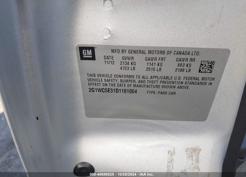 2013 CHEVROLET IMPALA LTZ VIN: 2G1WC5E31D1181064