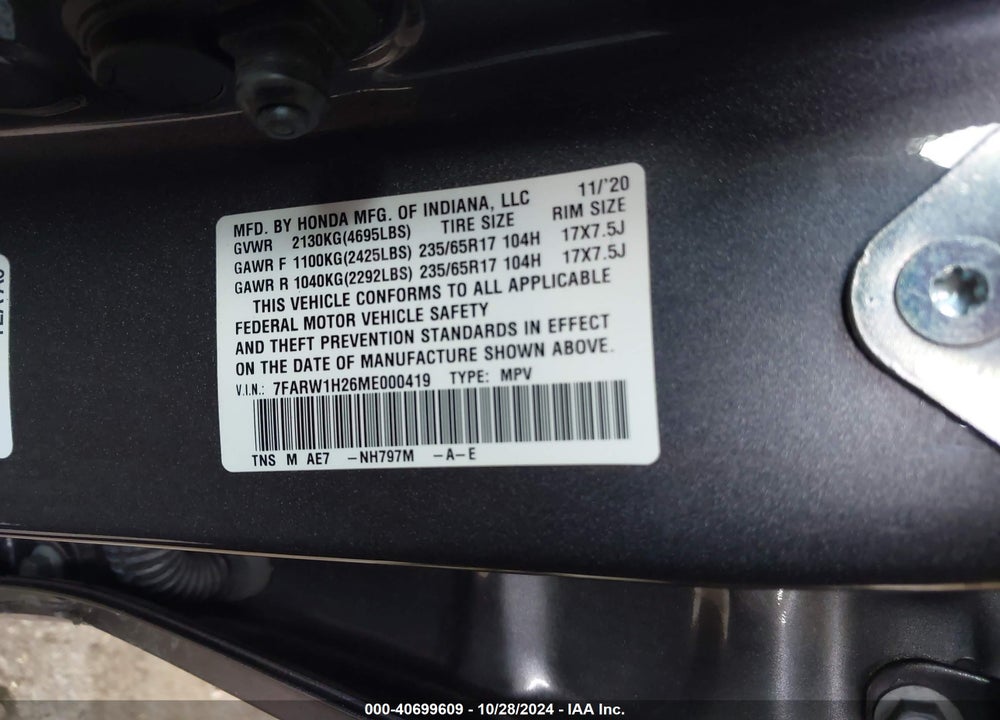 2021 HONDA CR-V 2WD LX VIN: 7FARW1H26ME000419