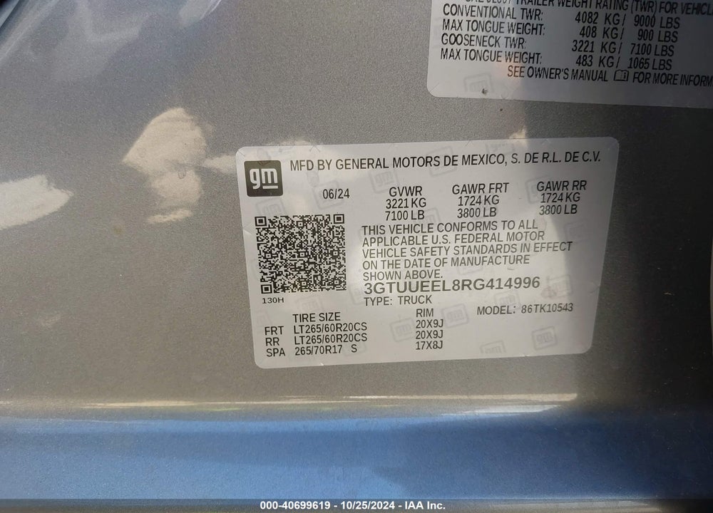 2024 GMC SIERRA 1500 4WD SHORT BOX AT4 VIN: 3GTUUEEL8RG414996