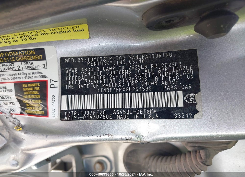 2016 TOYOTA CAMRY SE VIN: 4T1BF1FKXGU251595