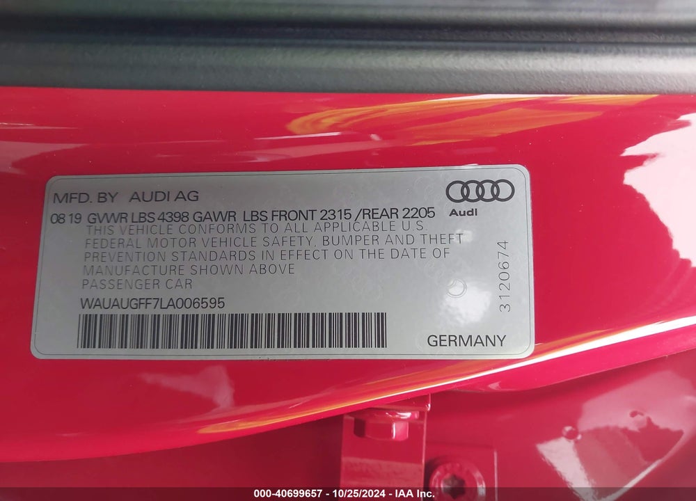 2020 AUDI A3 PREMIUM 40 TFSI FRONT-WHEEL DRIVE S TRONIC VIN: WAUAUGFF7LA006595