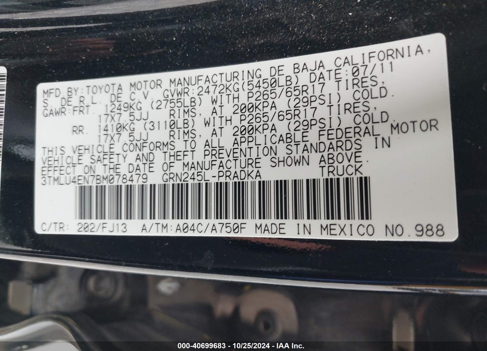 2011 TOYOTA TACOMA DOUBLE CAB VIN: 3TMLU4EN7BM078479