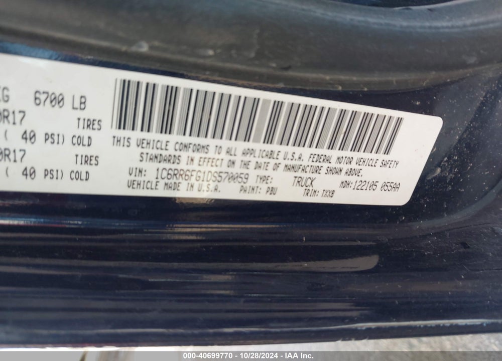 2013 RAM 1500 VIN: 1C6RR6FG1DS570059