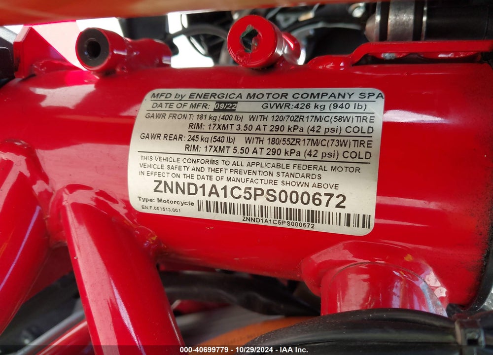 2023 ENERGICA EVA RIBELLE P RS VIN: ZNND1A1C5PS000672
