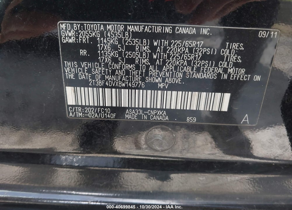 2011 TOYOTA RAV4 VIN: 2T3BF4DVXBW149776