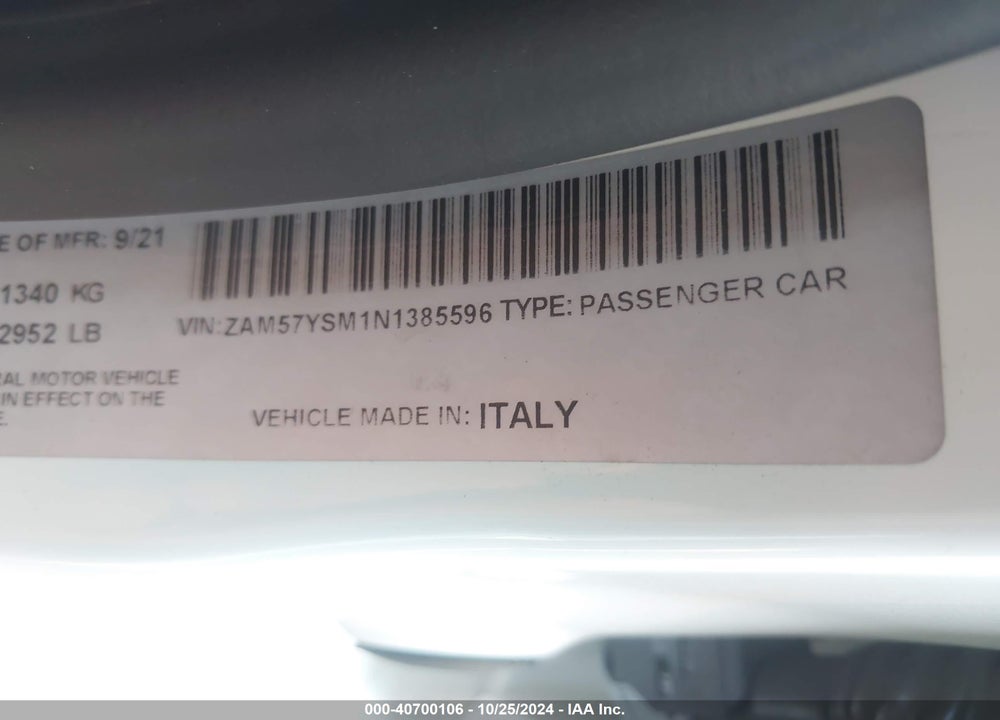 2022 MASERATI GHIBLI VIN: ZAM57YSM1N1385596