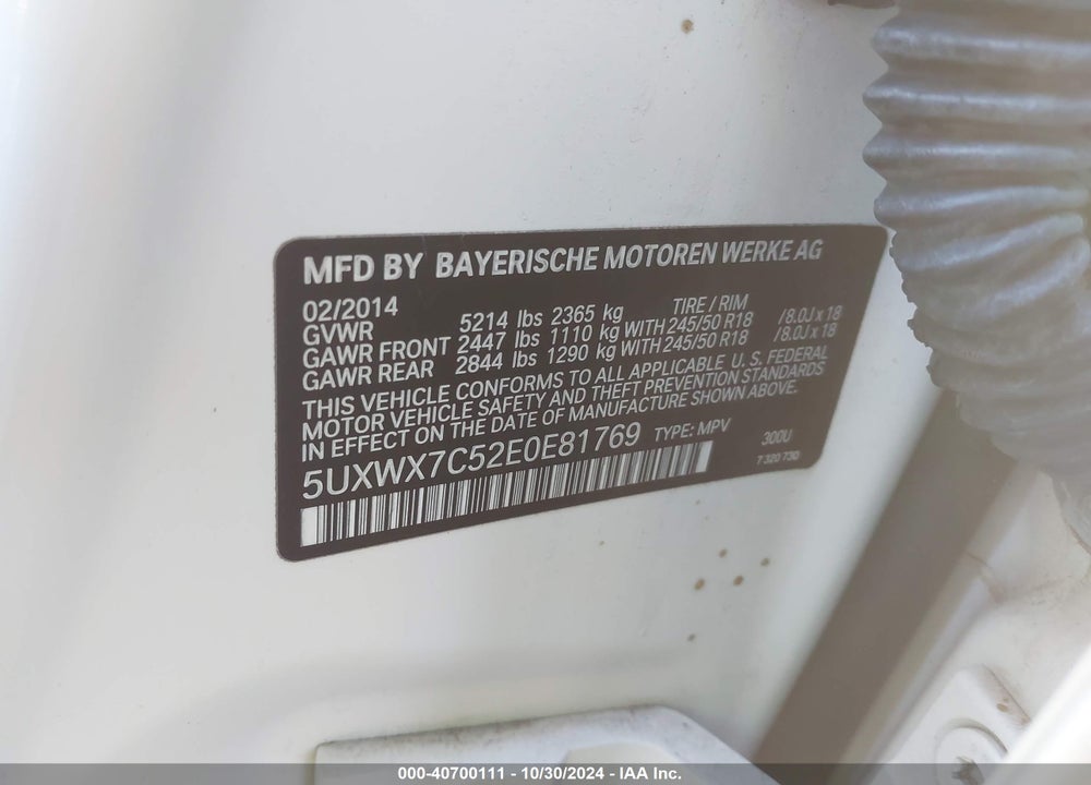 2014 BMW X3 XDRIVE35I VIN: 5UXWX7C52E0E81769