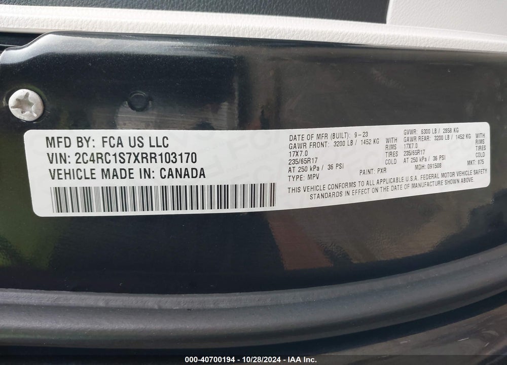 2024 CHRYSLER PACIFICA HYBRID SELECT VIN: 2C4RC1S7XRR103170