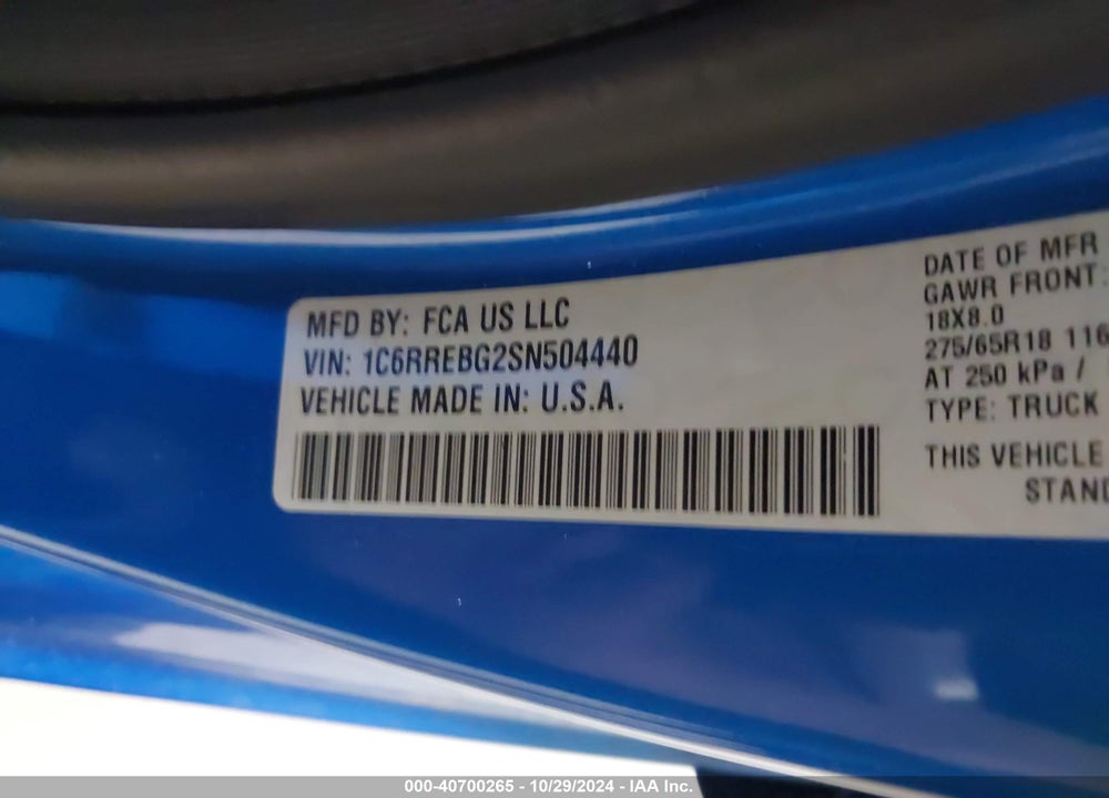 2025 RAM 1500 VIN: 1C6RREBG2SN504440