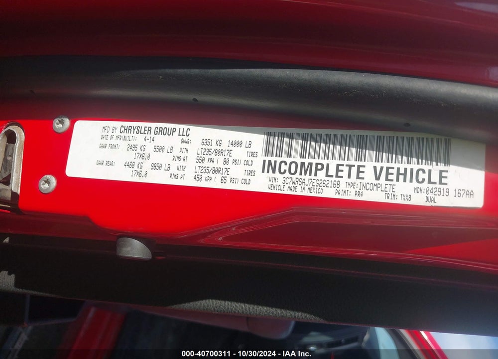 2014 RAM 3500 CHASSIS TRADESMAN/SLT VIN: 3C7WRSAJ7EG262168