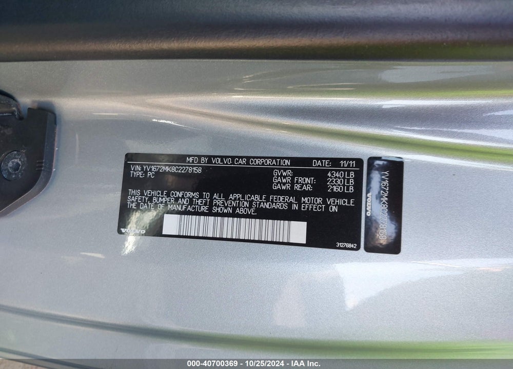 2012 VOLVO C30 T5 PREMIER PLUS VIN: YV1672MK8C2278158