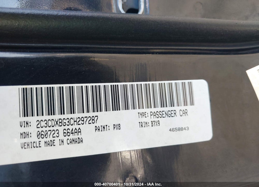 2012 DODGE CHARGER SE VIN: 2C3CDXBG3CH297287