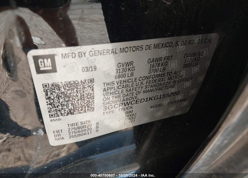 2019 CHEVROLET SILVERADO 1500 LT VIN: 3GCPWCED1KG155200